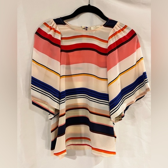 Kate spade oversized rainbow silk blouse small multi color puff sleeves girlcore - Picture 2 of 12